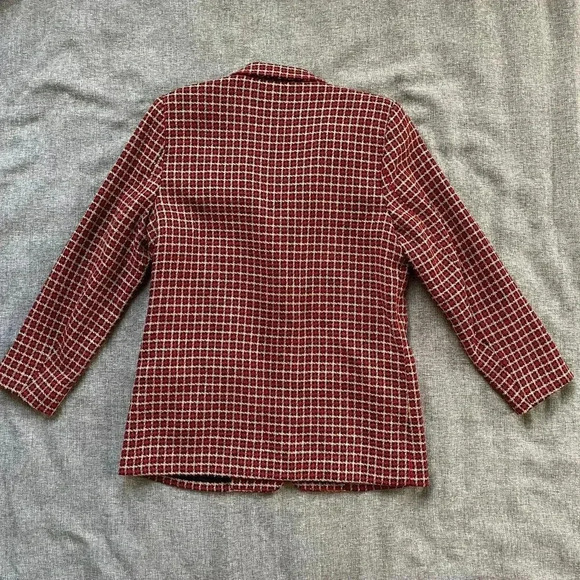 VTG Alfred Dunner Gingham Blazer Jacket Red Petite10 Wool Preppy Career Academia - Picture 6 of 14